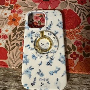 Blue Floral Phone Case with Gold Ring
